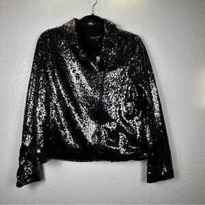 Colleen Lopez Black Sequin‎ Moto Jacket